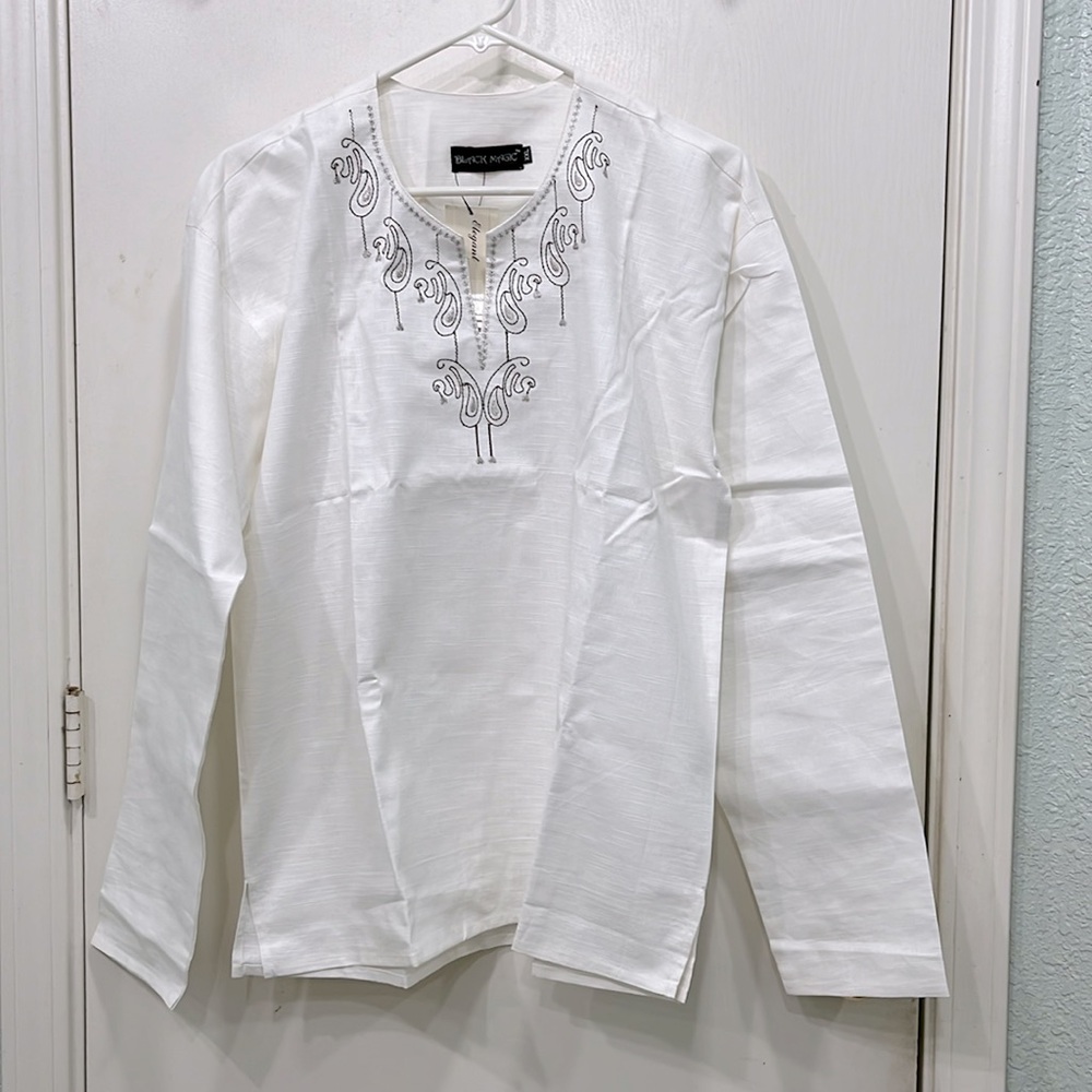 White kurta embroidered XXL long sleeve Indian top